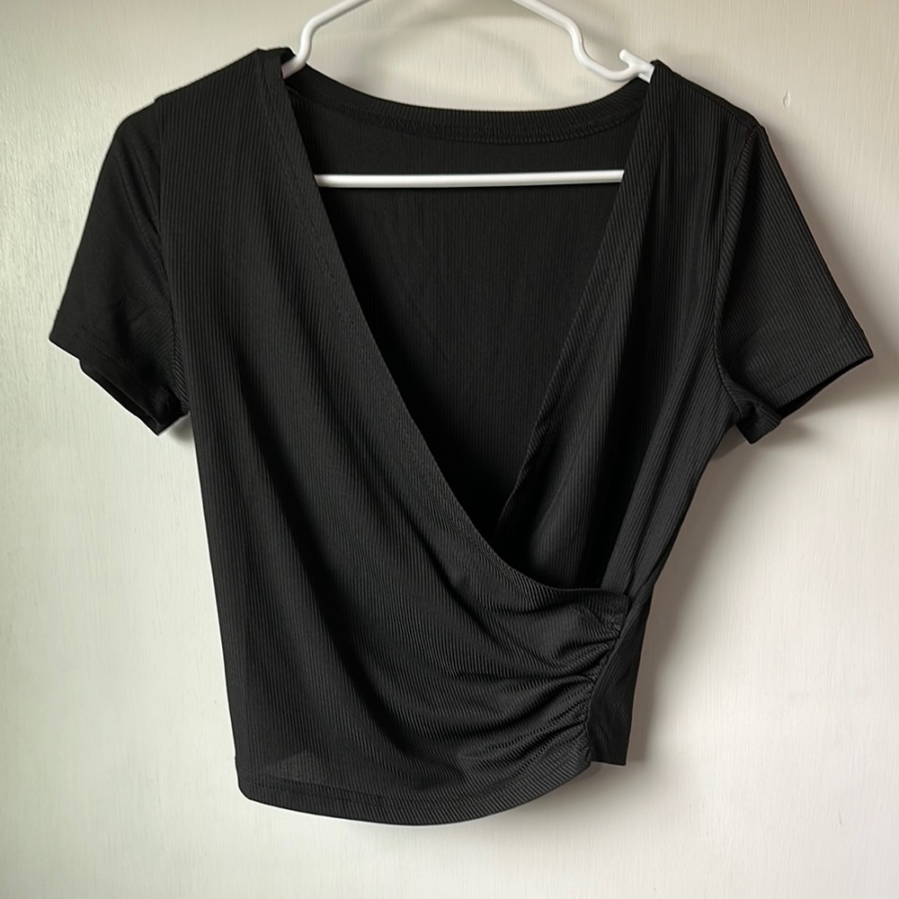 Black V-Neck Wrap Top